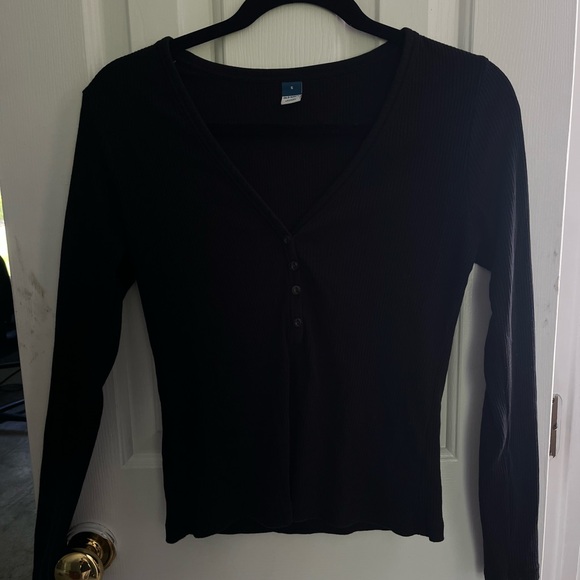 Black V-Neck Buttoned Women's Top - Picture 1 of 3